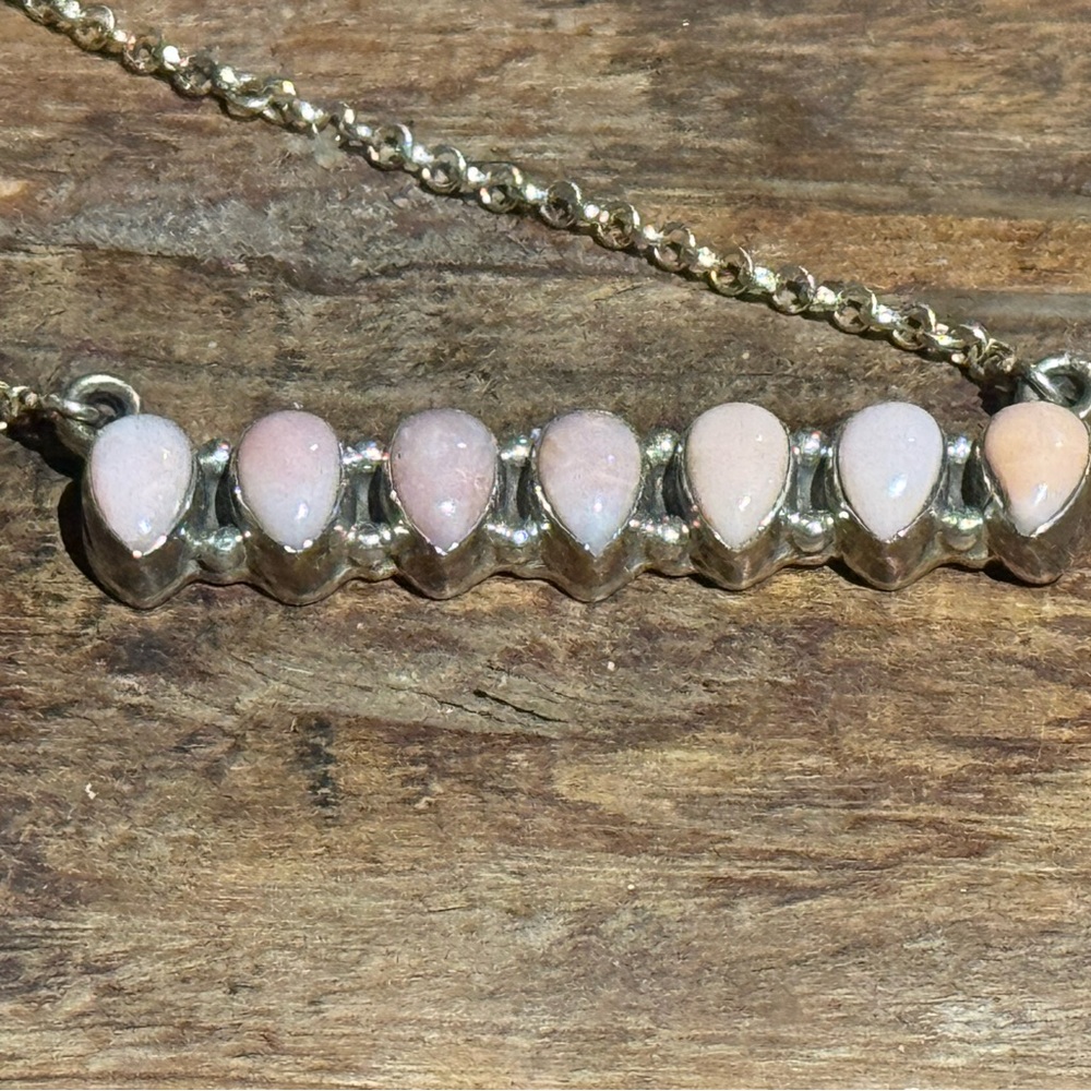 Southwestern Pink Opal Sterling Silver Bar Teardrop Necklace
